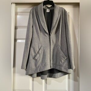 CAbi Womens Small Gray Drop Off Jacket Hi Lo Front Back Zippers